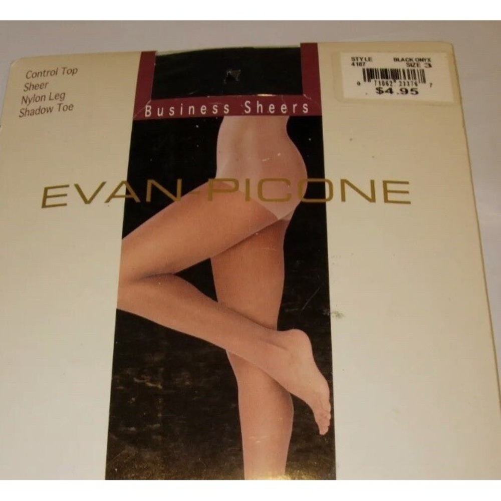 Evan Picone Control Top Black Onyx Stockings Pantyhose Nylons Size 3 Style 4187